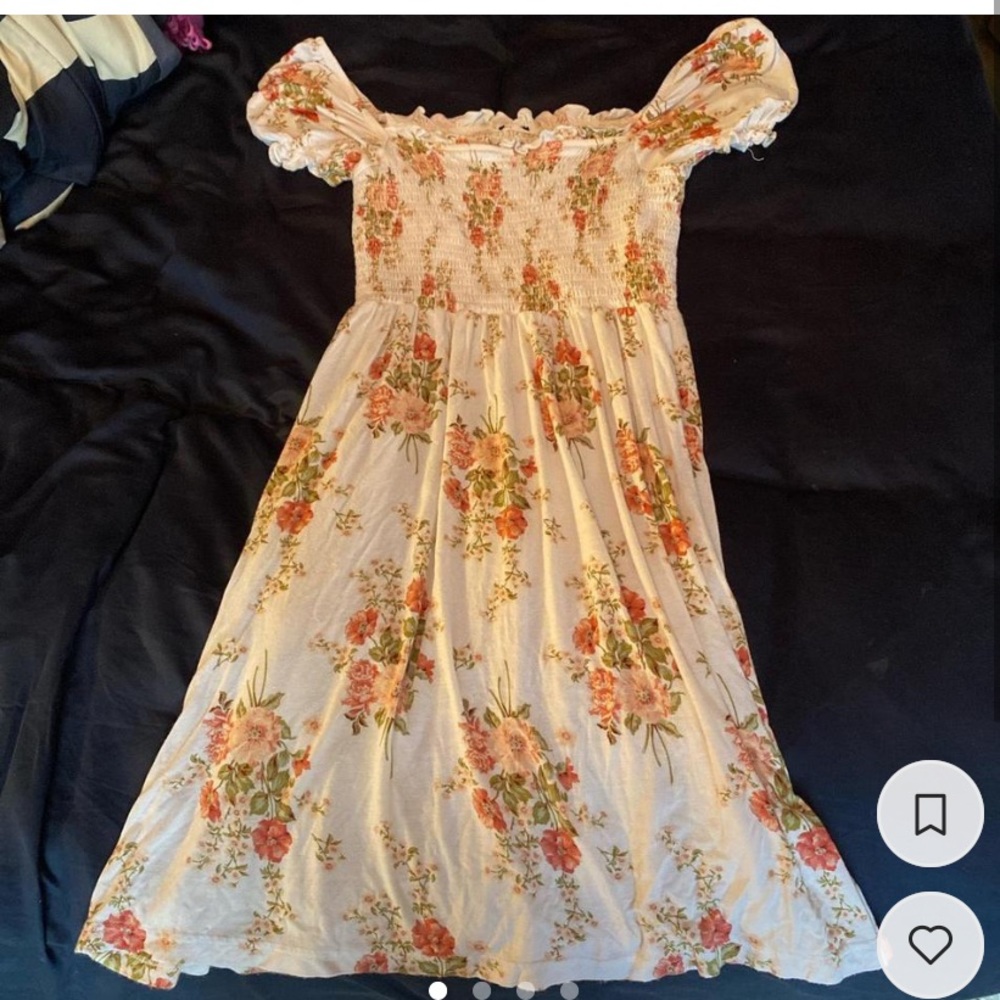 White and rose print cottagecore sundress